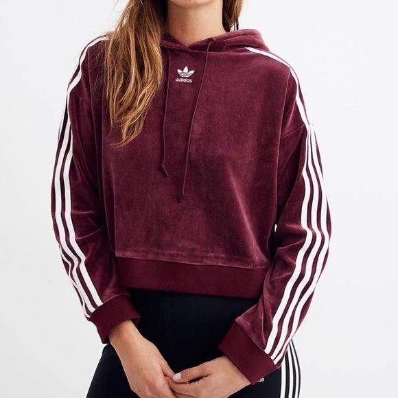 adidas Originals Tops - Adidas Originals Velour Cropped Hoodie Sweatshirt